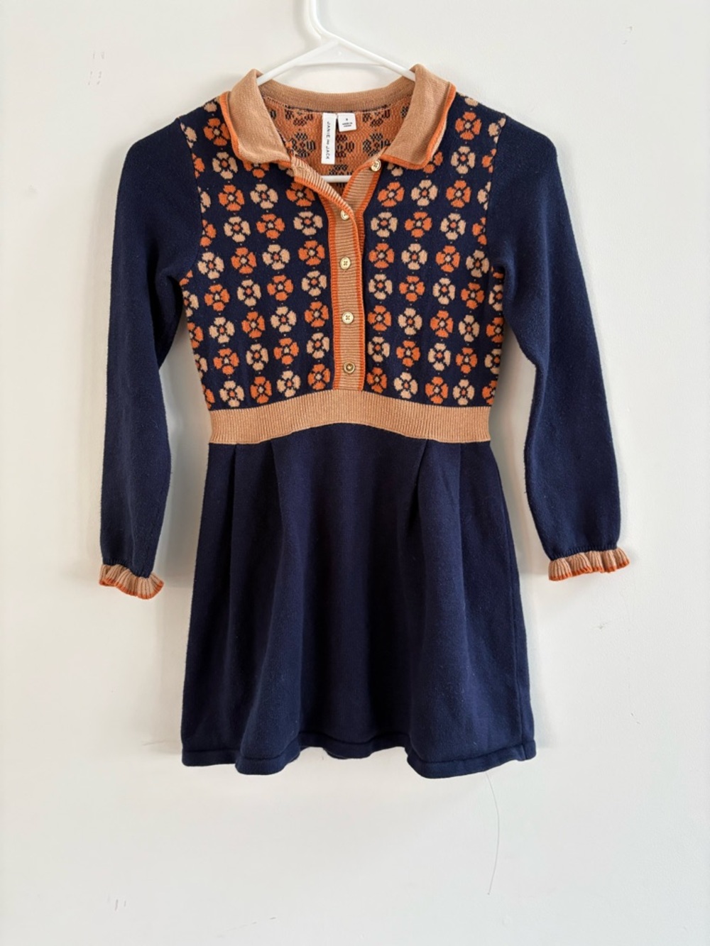 Janie and Jack Navy and Orange Floral Knit Polo Dress